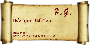 Höger Géza névjegykártya